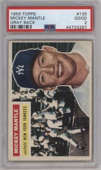 Mickey Mantle from the 1956 Topps set graded by PSA and given an overall grade of 2.