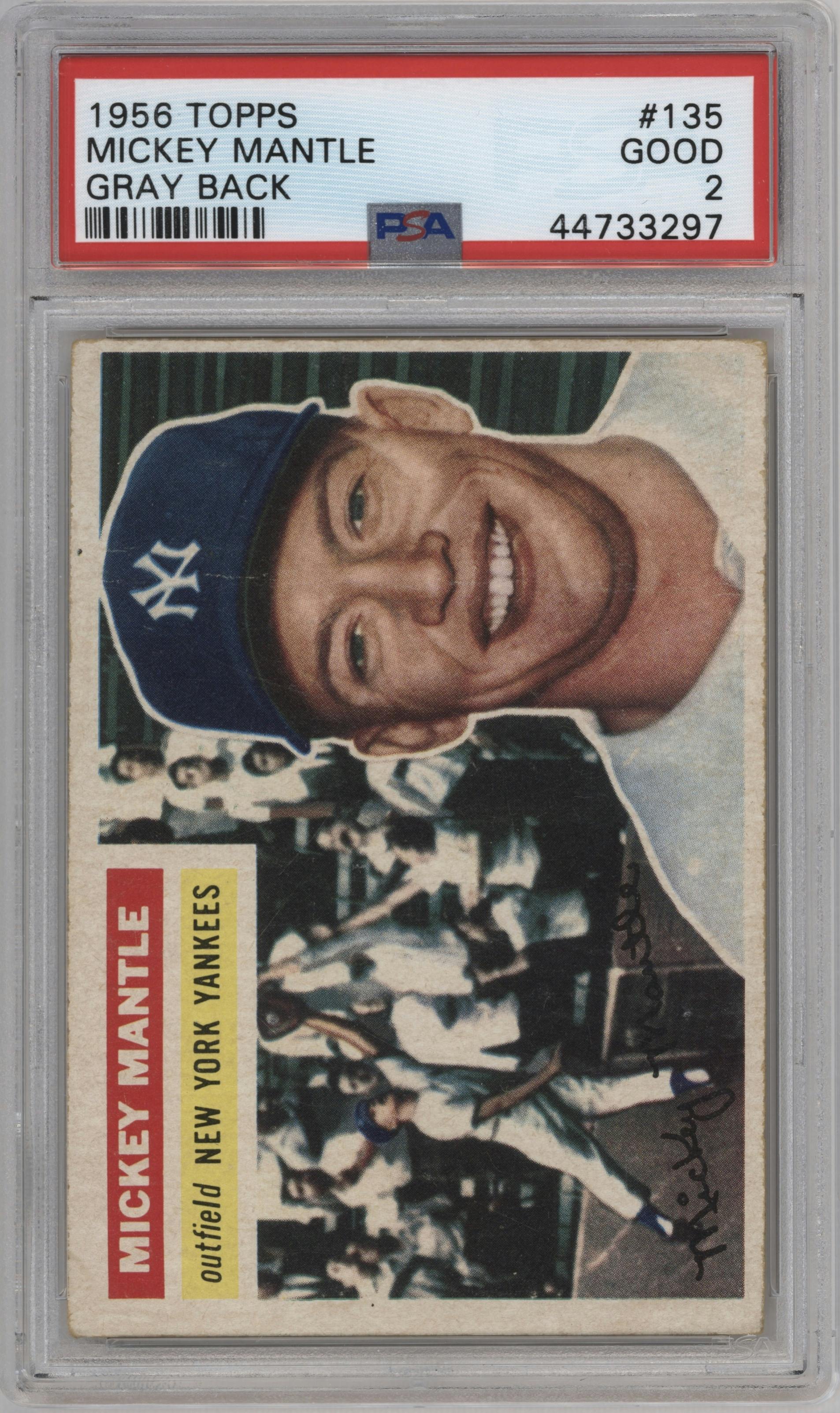Mickey Mantle from the 1956 Topps set graded by PSA and given an overall grade of 2.