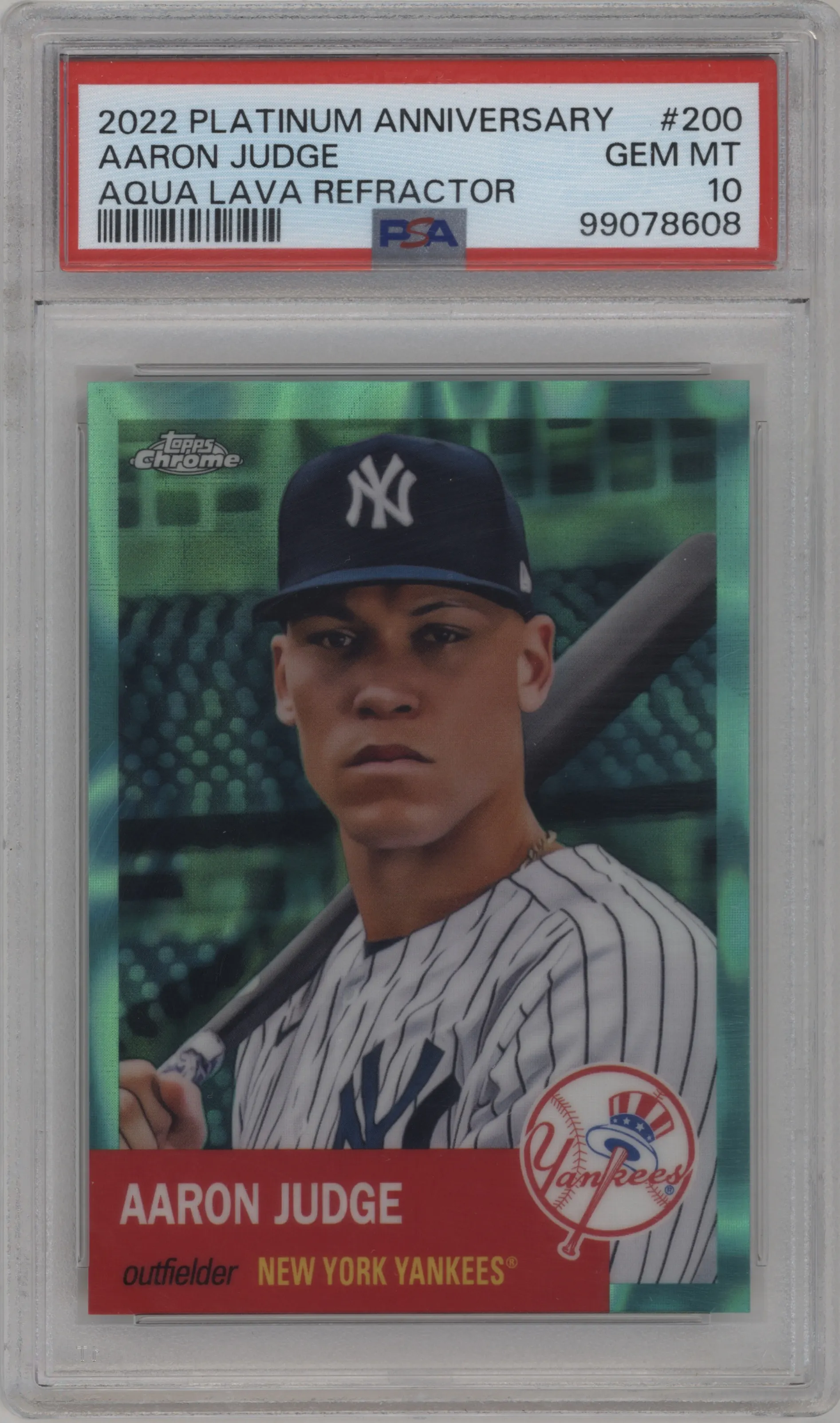 2022 Topps Chrome Platinum Anniversary Aaron Judge Aqua Lava Refractor PSA 10