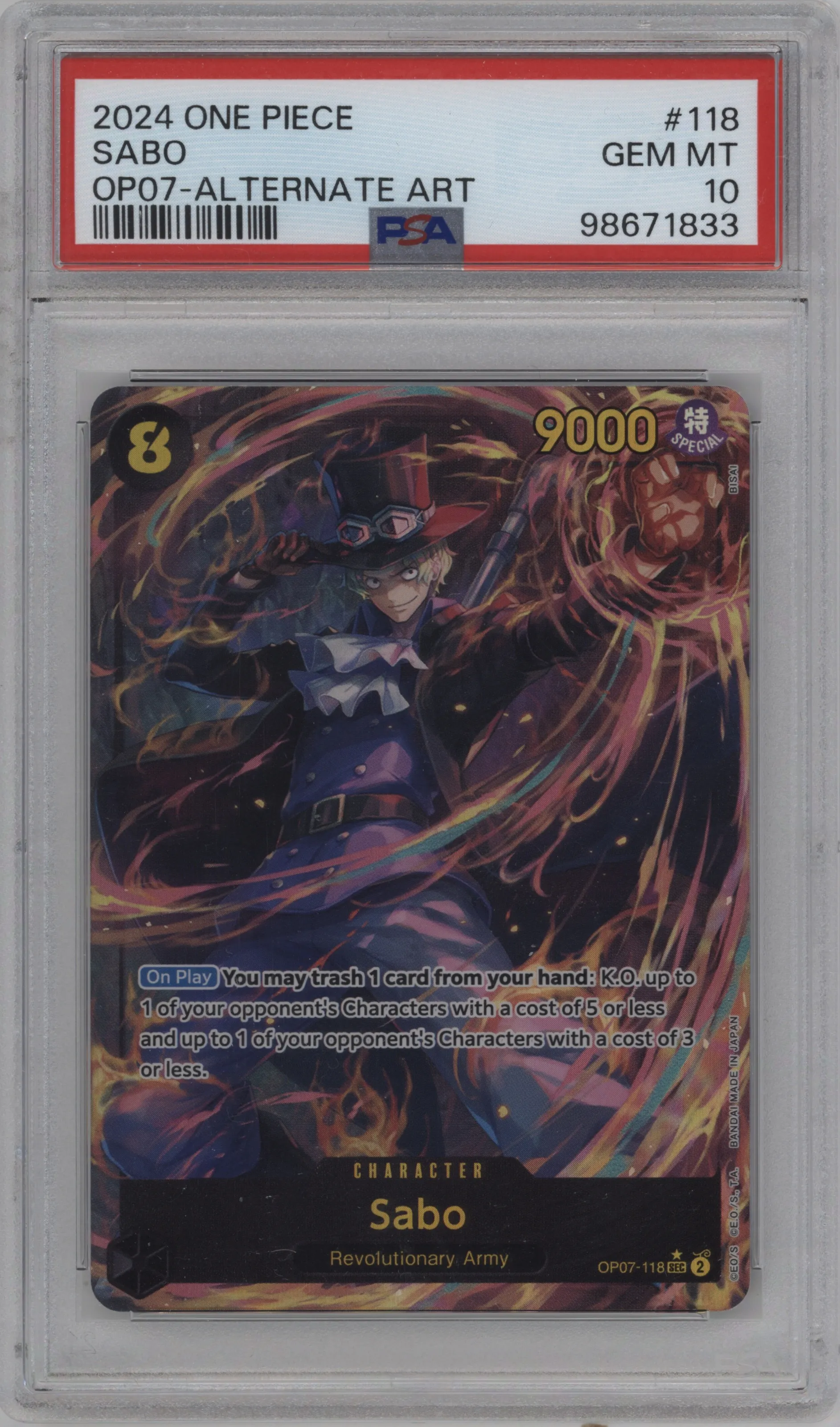 2024 One Piece 500 Years in the Future Sabo Alternate Art SEC #OP07-118 SEC PSA 10