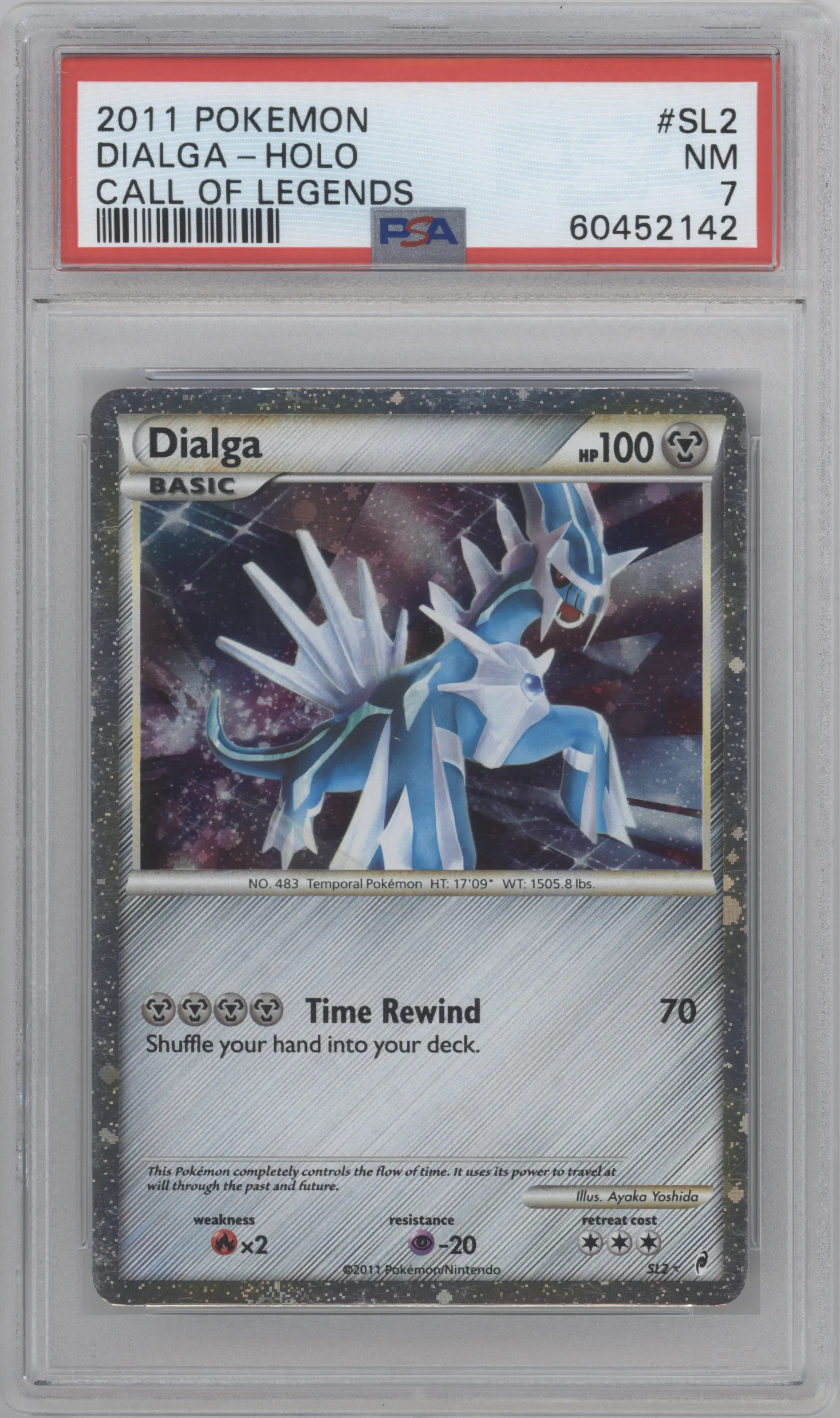 Dialga from the 2011 Pokemon  set graded by PSA and given an overall grade of 7.