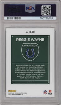Reggie Wayne from the 2023 Donruss Optic set graded by PSA and given an overall grade of 10.