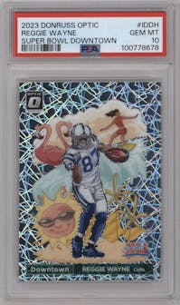 Reggie Wayne from the 2023 Donruss Optic set graded by PSA and given an overall grade of 10.