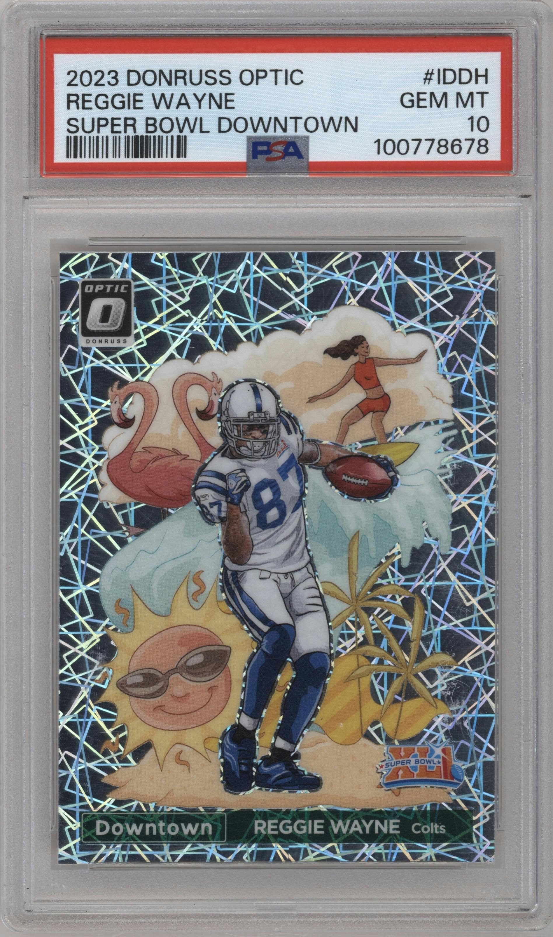 Reggie Wayne from the 2023 Donruss Optic set graded by PSA and given an overall grade of 10.
