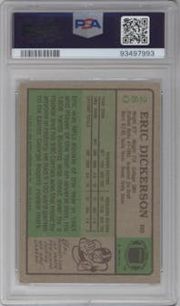 Eric Dickerson from the 1984 Topps set graded by PSA and given an overall grade of 8.