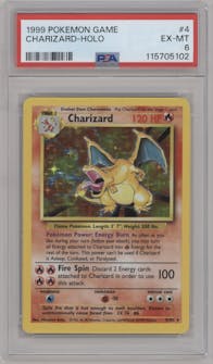 Charizard from the 1999 Pokemon set graded by PSA and given an overall grade of 6.
