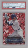 Cam Smith from the 2024 Bowman Draft Sapphire Edition set featuring a Red Refractor parallel graded by PSA and given an overall grade of 10.