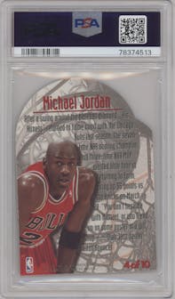 Michael Jordan from the 1995-96 Fleer Metal set graded by PSA and given an overall grade of 8.