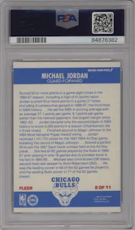 Michael Jordan from the 1987-88 Fleer set graded by PSA and given an overall grade of 9.