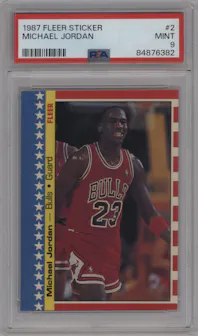 Michael Jordan from the 1987-88 Fleer set graded by PSA and given an overall grade of 9.
