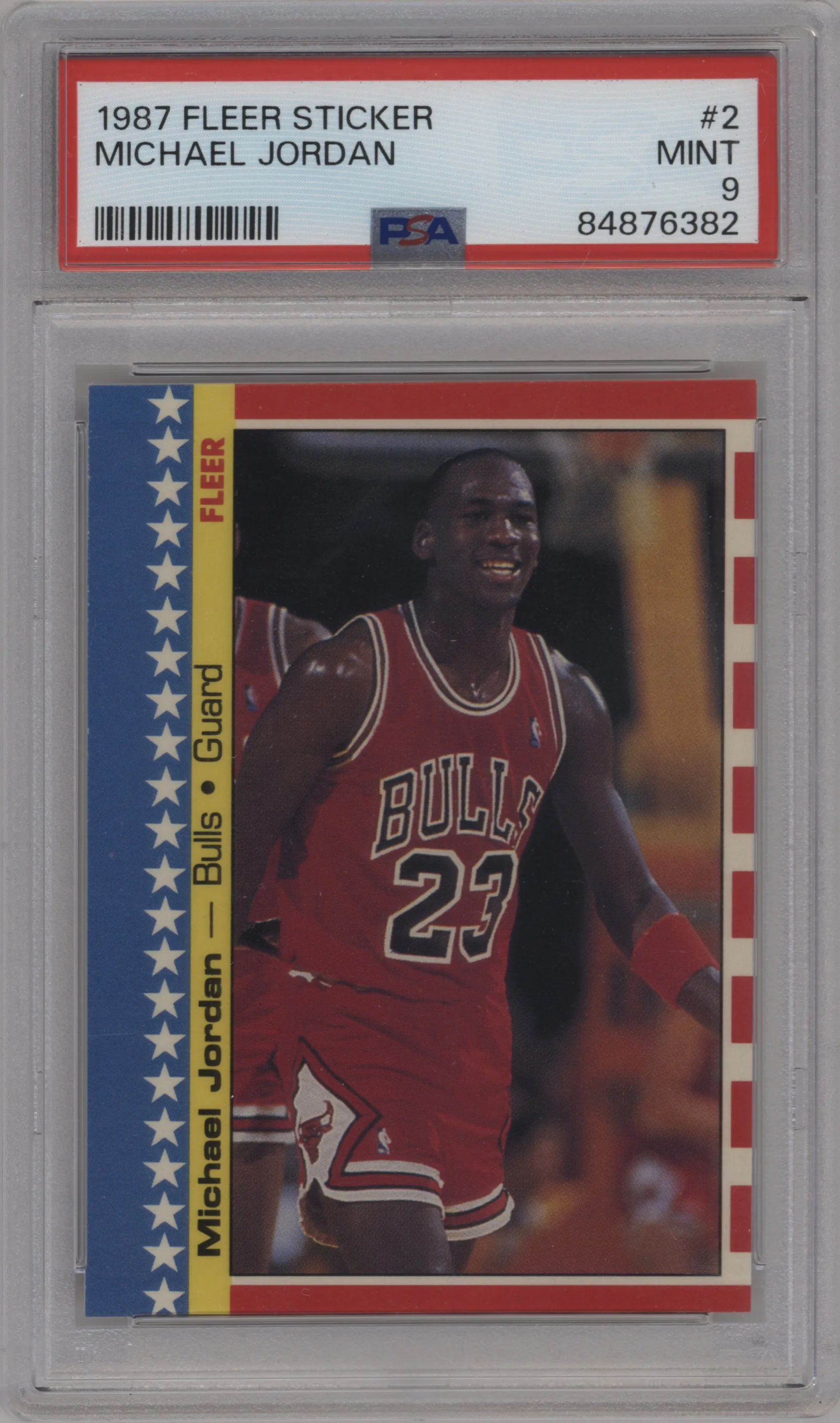 Michael Jordan from the 1987-88 Fleer set graded by PSA and given an overall grade of 9.