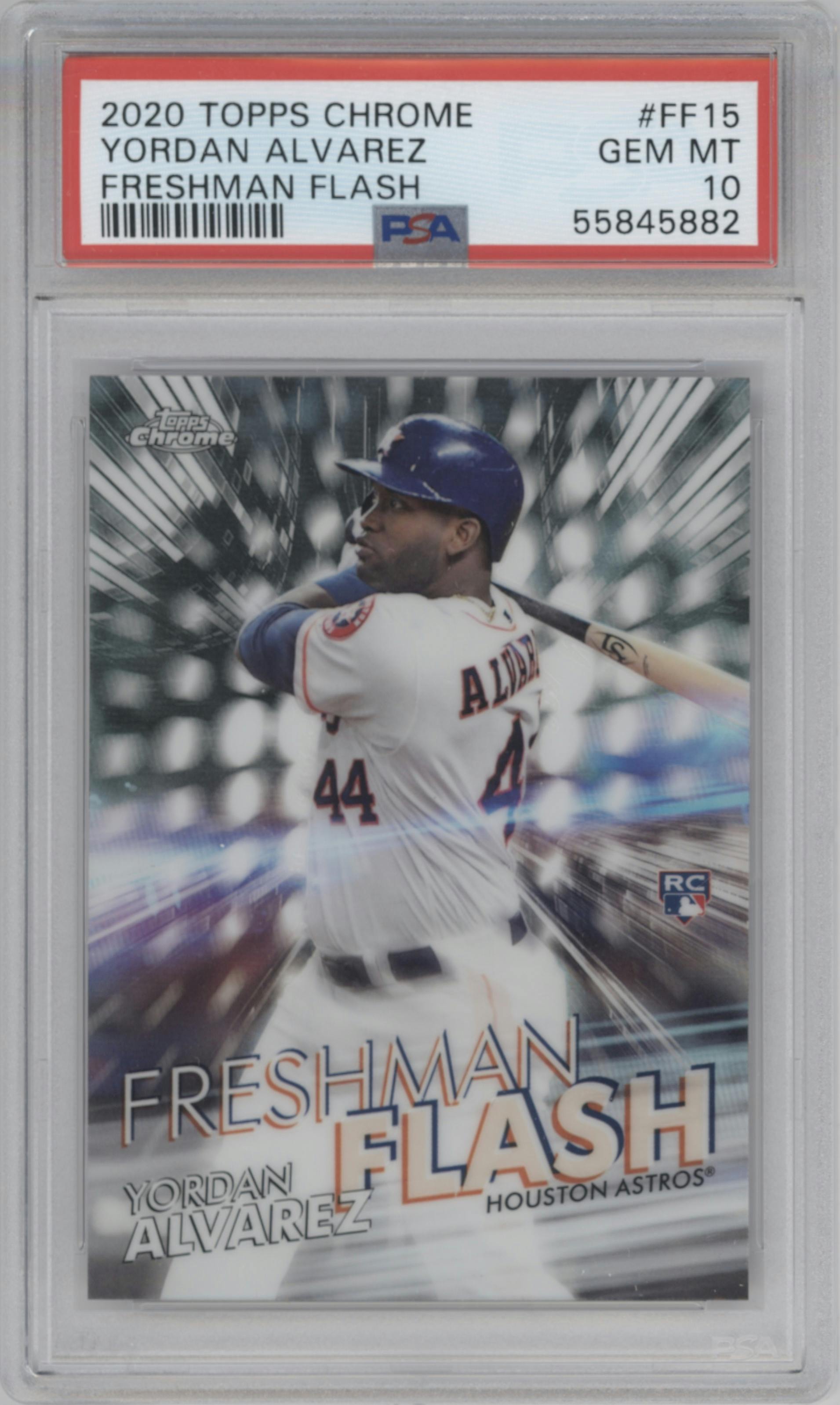 Yordan Alvarez from the 2020 Topps Chrome set graded by PSA and given an overall grade of 10.