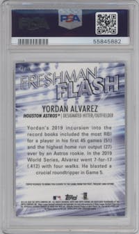Yordan Alvarez from the 2020 Topps Chrome set graded by PSA and given an overall grade of 10.