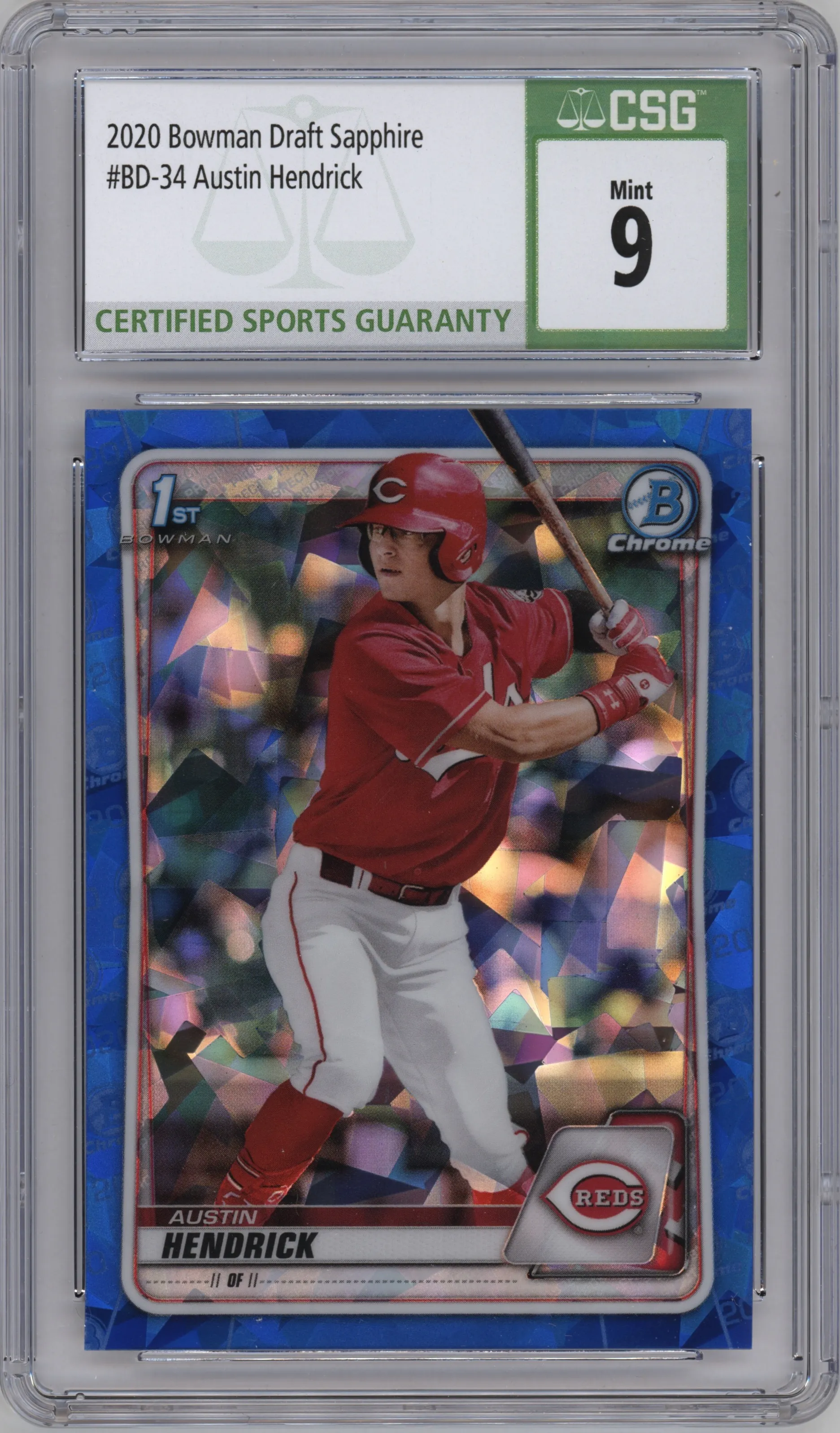 2020 Bowman Draft Sapphire Chrome Austin Hendrick CGC 9