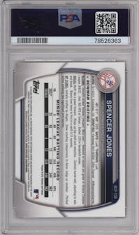 Spencer Jones from the 2023 Bowman  set featuring a Orange Refractor parallel graded by PSA and given an overall grade of 10.