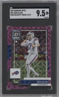 Josh Allen from the 2022 Panini Donruss Optic set featuring a  Pink Velocity parallel graded by SGC and given an overall grade of 9.5.