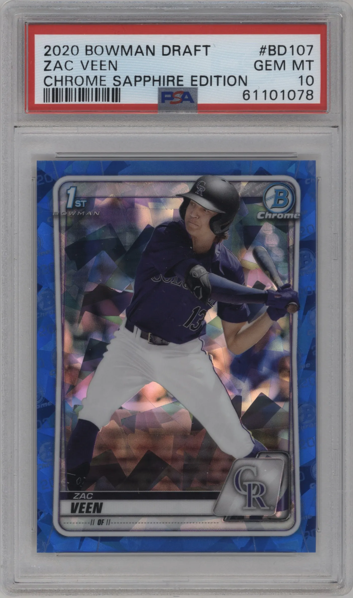 2020 Bowman Draft Sapphire Chrome Zac Veen #BD-107 PSA 10