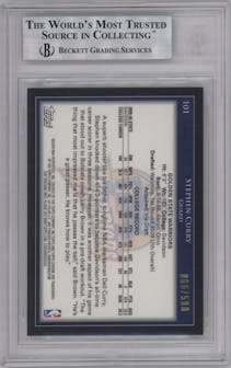 Stephen Curry from the 2009-10 Topps Chrome set featuring a Refractor parallel graded by Beckett and given an overall grade of 9.