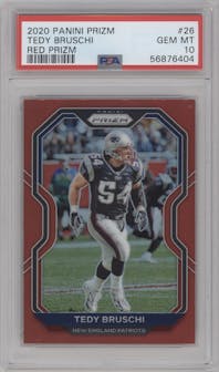 Tedy Bruschi from the 2020 Panini Prizm set featuring a Red Prizm parallel graded by PSA and given an overall grade of 10.
