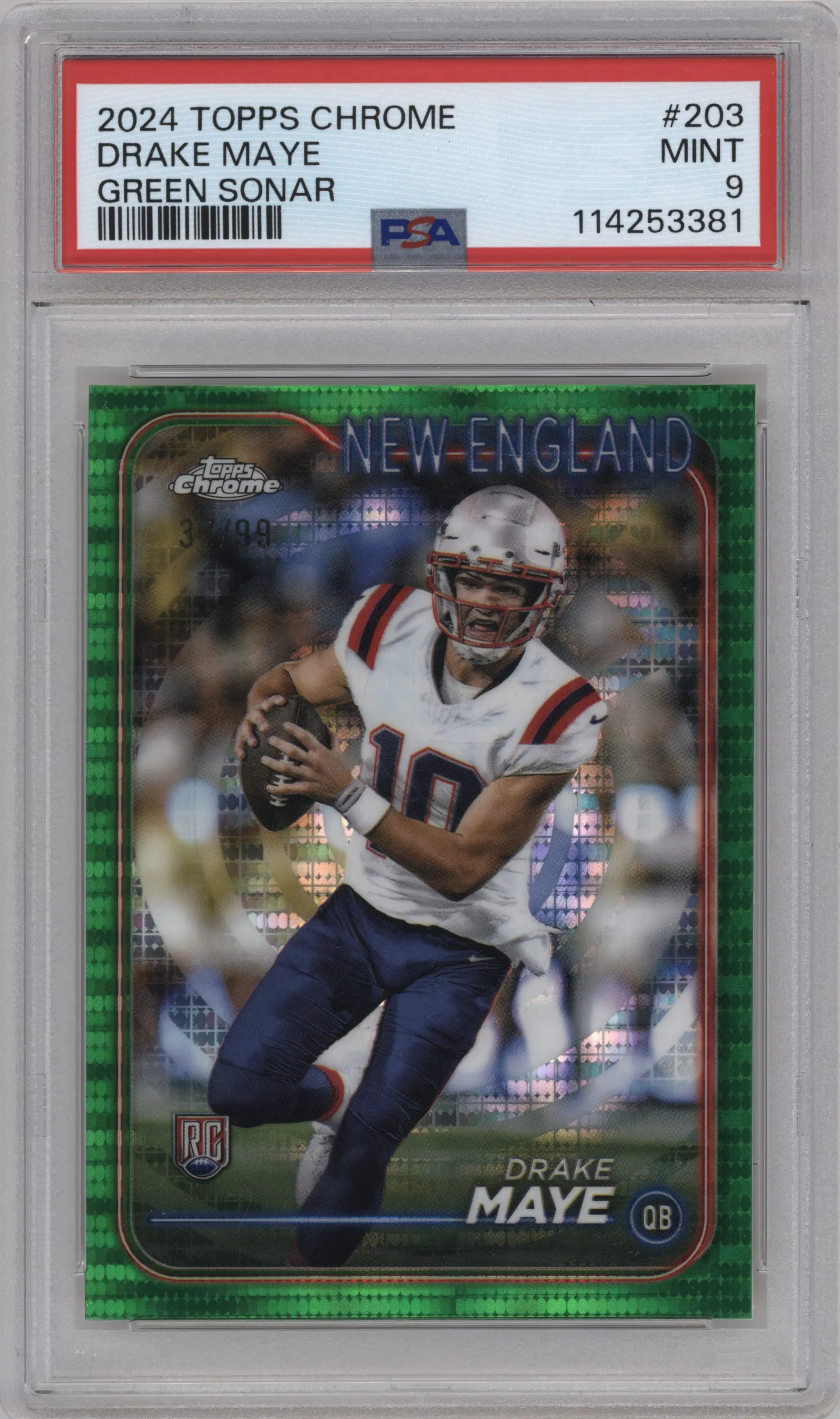 2024 Topps Chrome Drake Maye Green Sonar Refractor PSA 9