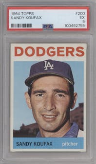Sandy Koufax from the 1964 Topps set graded by PSA and given an overall grade of 5.