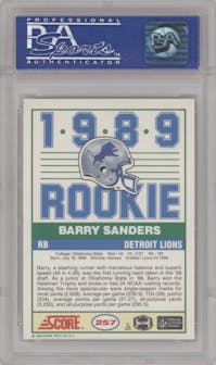 Barry Sanders from the 1989 Score set graded by PSA and given an overall grade of 9.