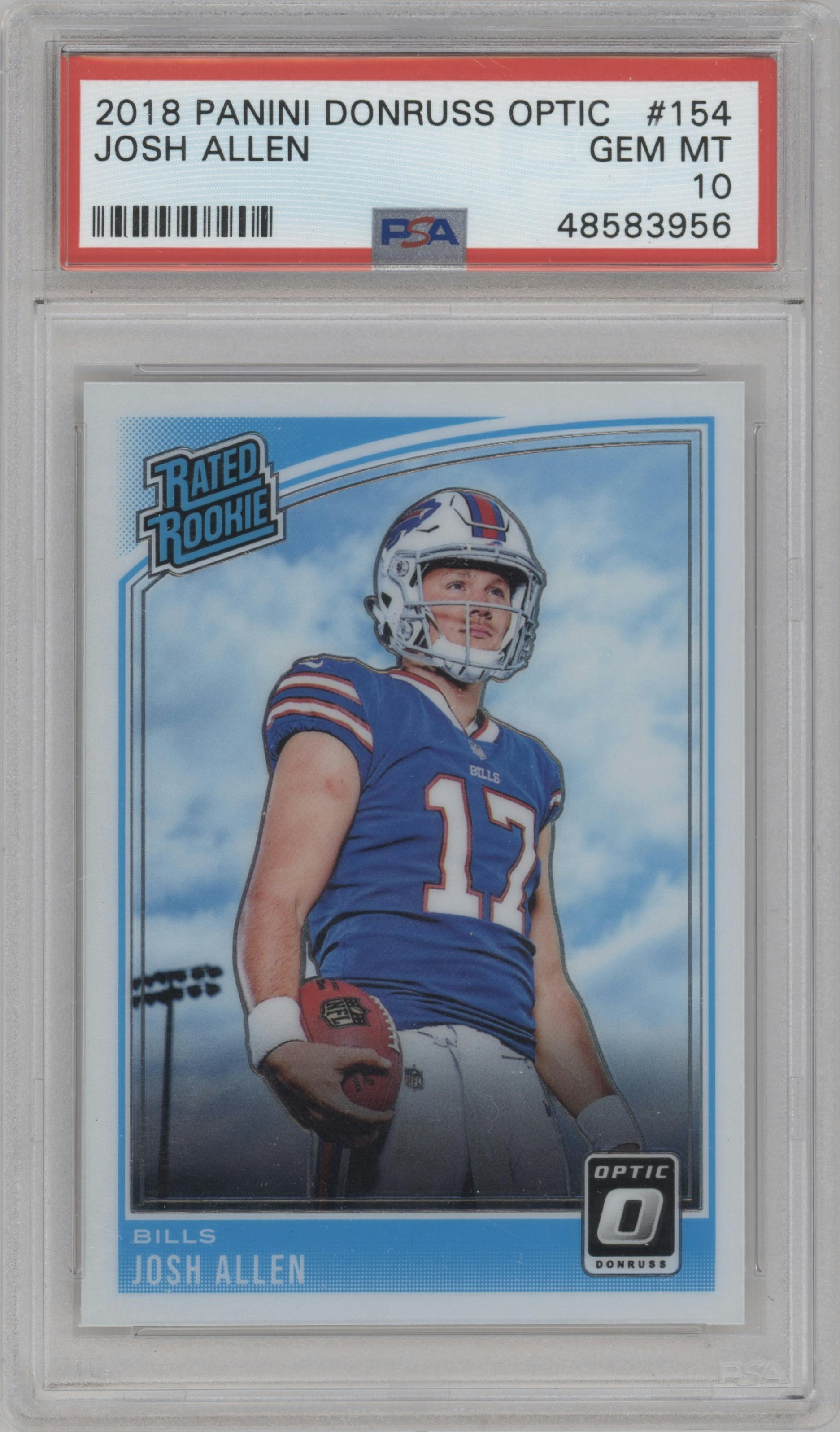 Josh Allen from the 2018 Panini Donruss Optic set graded by PSA and given an overall grade of 10.