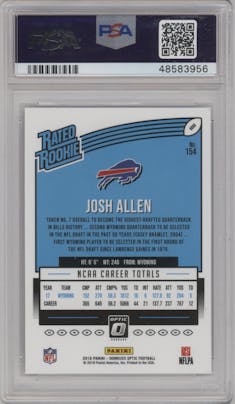 Josh Allen from the 2018 Panini Donruss Optic set graded by PSA and given an overall grade of 10.