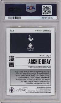 Archie Gray from the 2024-25 Panini Prizm Premier League set graded by PSA and given an overall grade of 10.