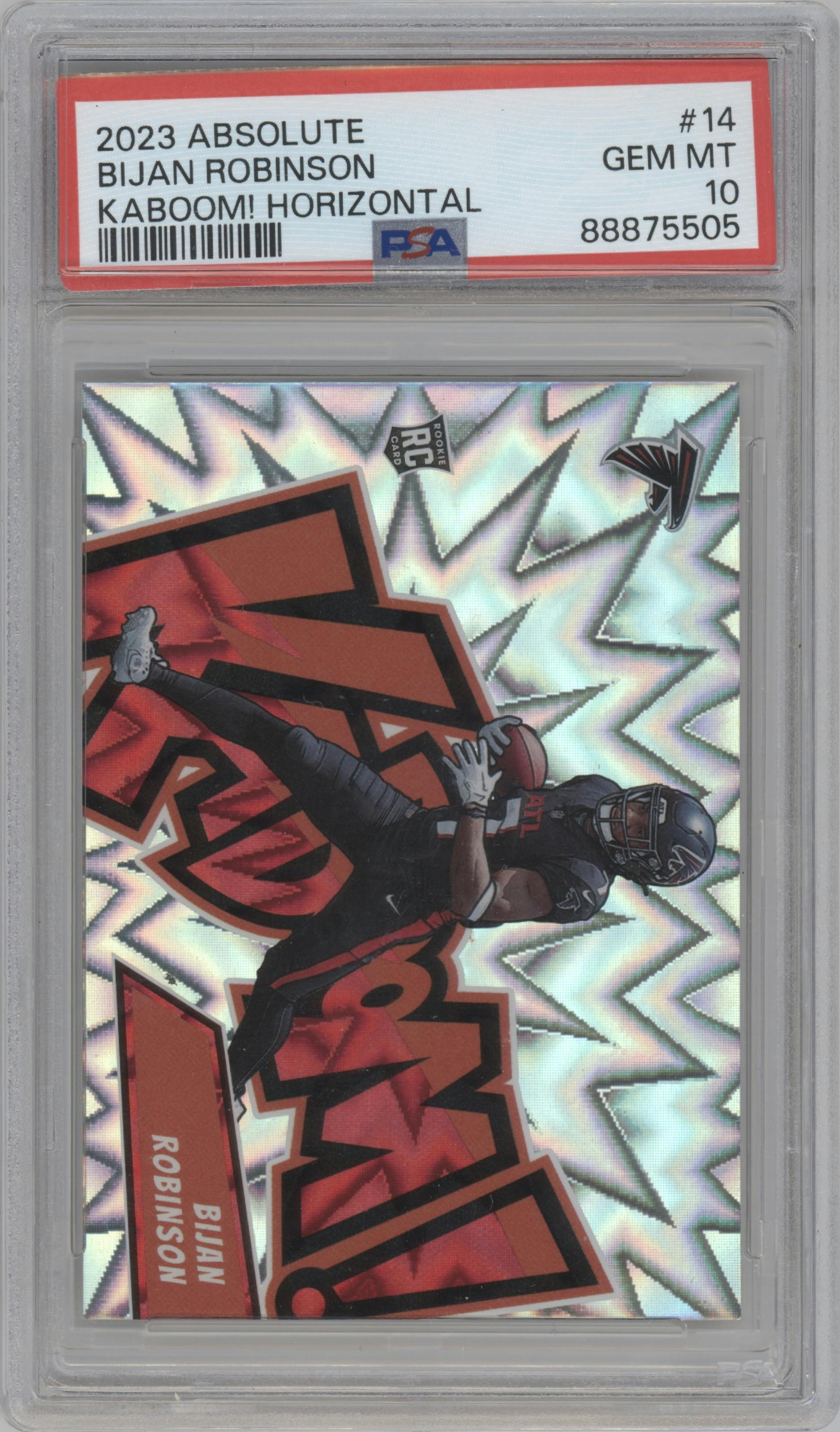 Bijan Robinson from the 2023 Panini Absolute set graded by PSA and given an overall grade of 10.