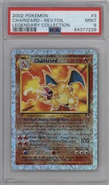 Charizard from the 2002 Pokemon  set graded by PSA and given an overall grade of 9.