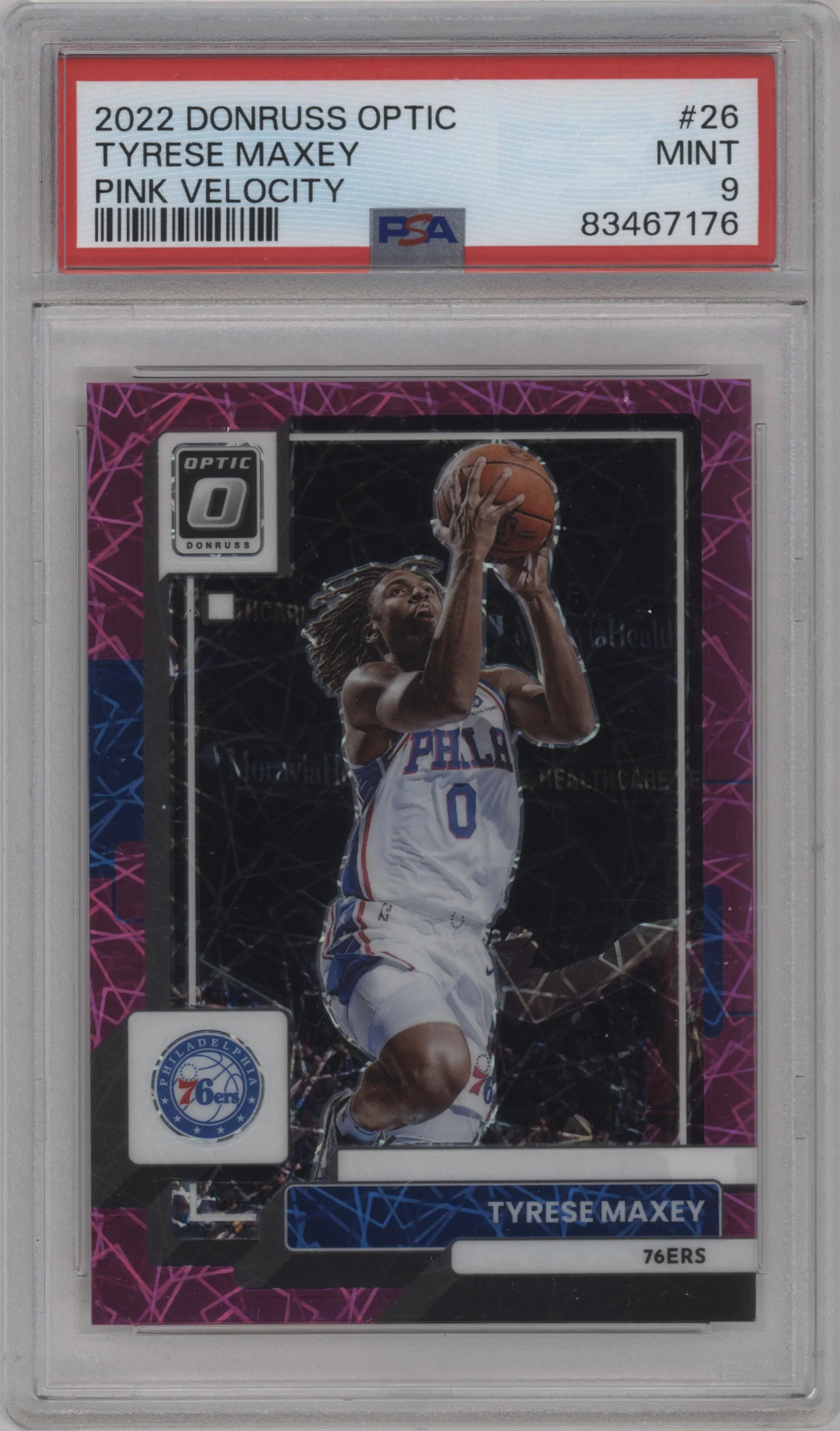 2022 Panini Donruss Optic Tyrese Maxey Pink Velocity #26 PSA 9