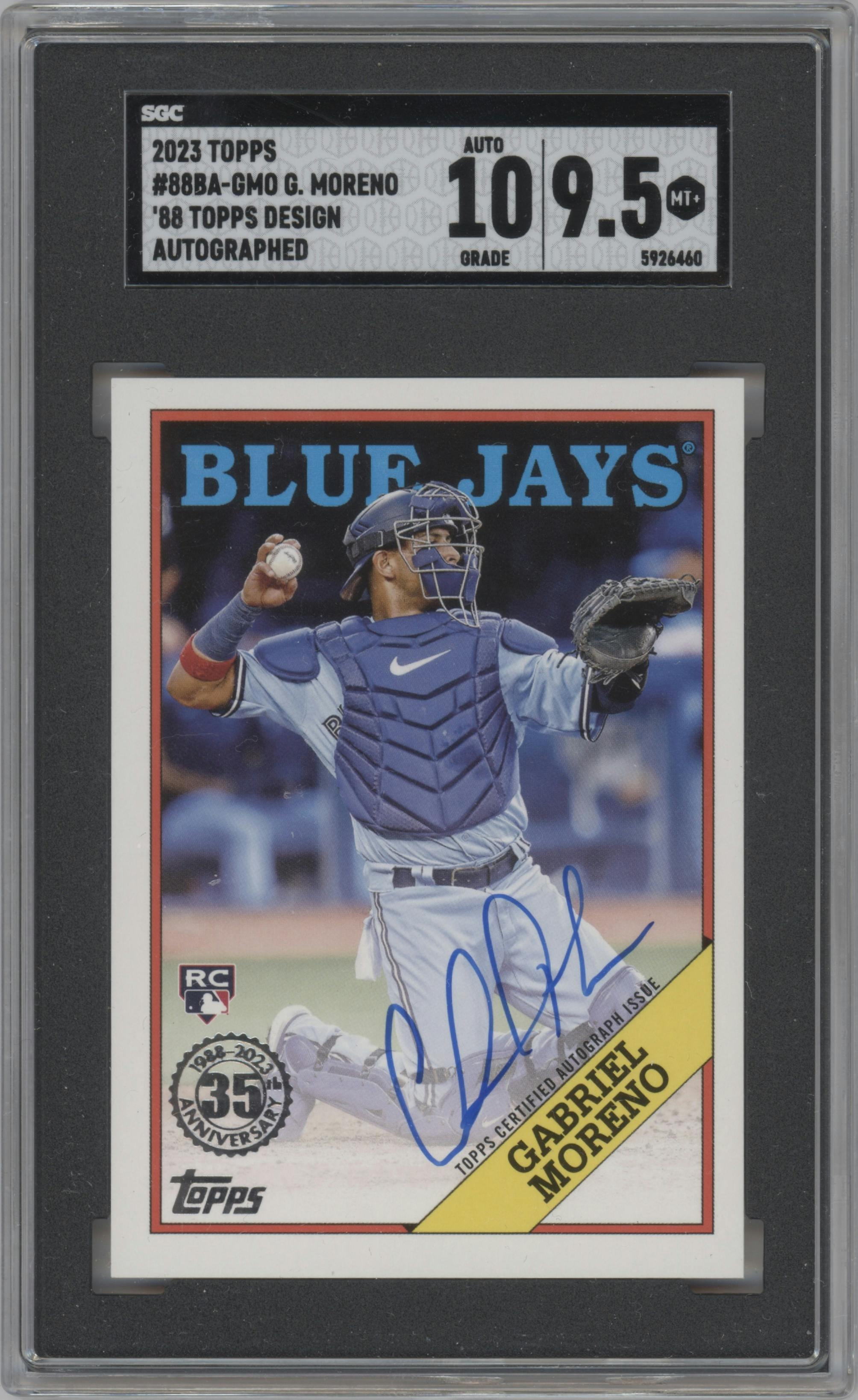Gabriel Moreno from the 2023 Topps Series 2 set graded by SGC and given an overall grade of 9.5.