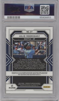 Julio Rodriguez from the 2022 Panini Chronicles set graded by PSA and given an overall grade of 9.
