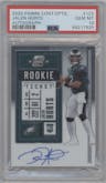 Jalen Hurts from the 2020 Panini Contenders Optic set graded by PSA and given an overall grade of 10.