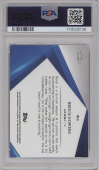 Brock Bowers from the 2024 Topps Chrome Sapphire Edition set graded by PSA and given an overall grade of 10.