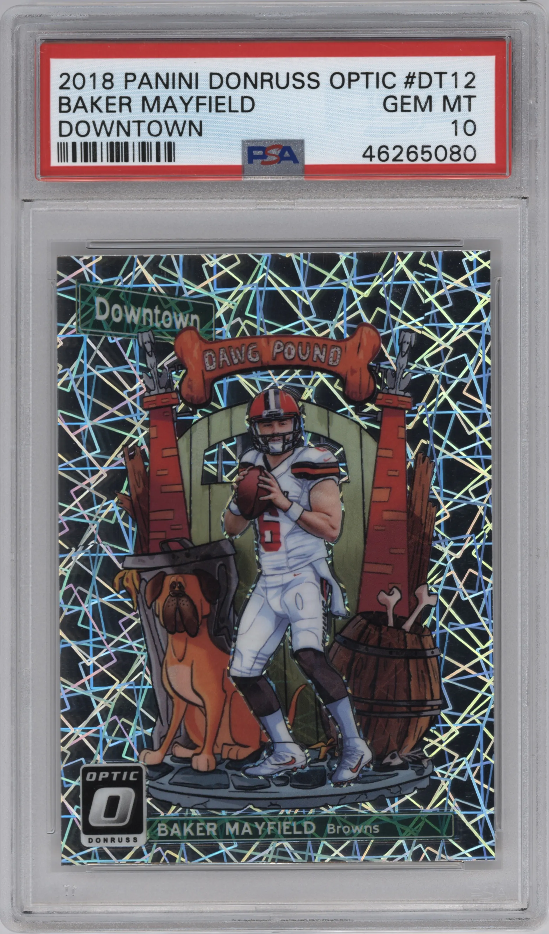 Baker Mayfield from the 2018 Panini Donruss Optic set graded by PSA and given an overall grade of 10.