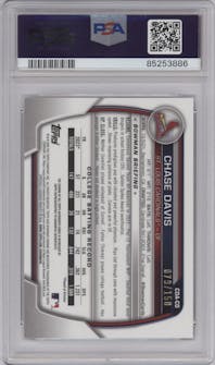 Chase Davis from the 2023 Bowman Draft set featuring a HTA Choice Refractor parallel graded by PSA and given an overall grade of 10.