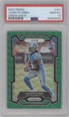 Jahmyr Gibbs from the 2023 Panini Prizm set featuring a Green Wave  parallel graded by PSA and given an overall grade of 10.