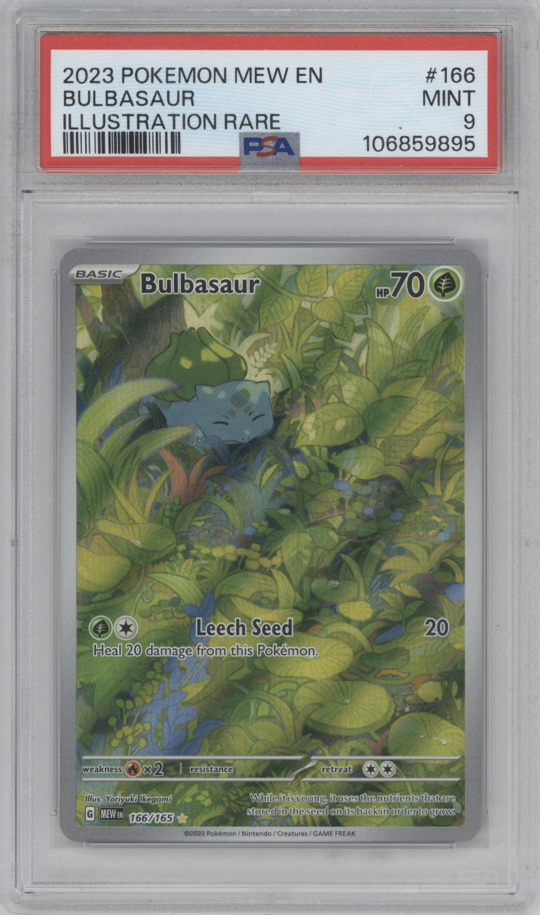 Bulbasaur from the 2023 Pokemon SV set graded by PSA and given an overall grade of 9.