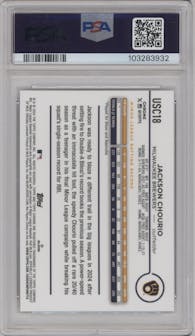 Jackson Chourio from the 2024 Topps Chrome Update set featuring a X-Fractor parallel graded by PSA and given an overall grade of 10.