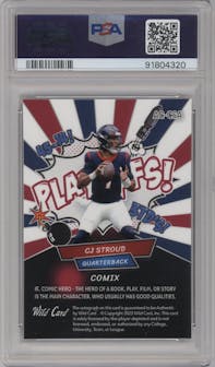 CJ Stroud from the 2023 Wild Card Alumination Limited Edition CJ Stroud Comix set featuring a White1 Red/Blue parallel graded by PSA and given an overall grade of 10.
