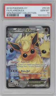 Flareon EX from the 2016 Pokemon XY set graded by PSA and given an overall grade of 10.