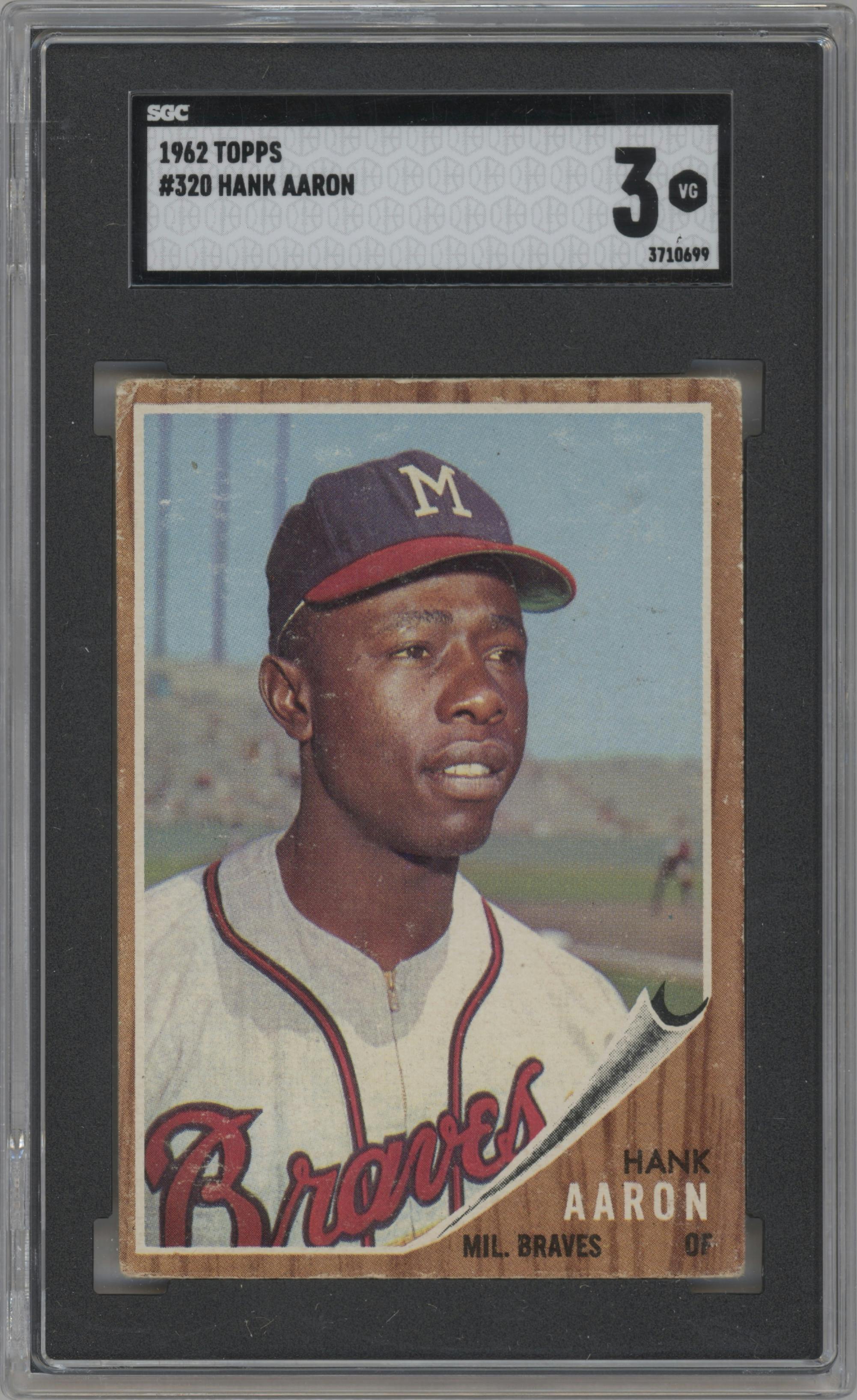 Hank Aaron from the 1962 Topps set graded by SGC and given an overall grade of 3.
