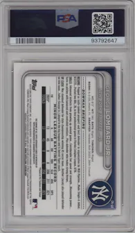 George Lombard Jr. from the 2024 Bowman set featuring a Gold Shimmer Refractor parallel graded by PSA and given an overall grade of 10.