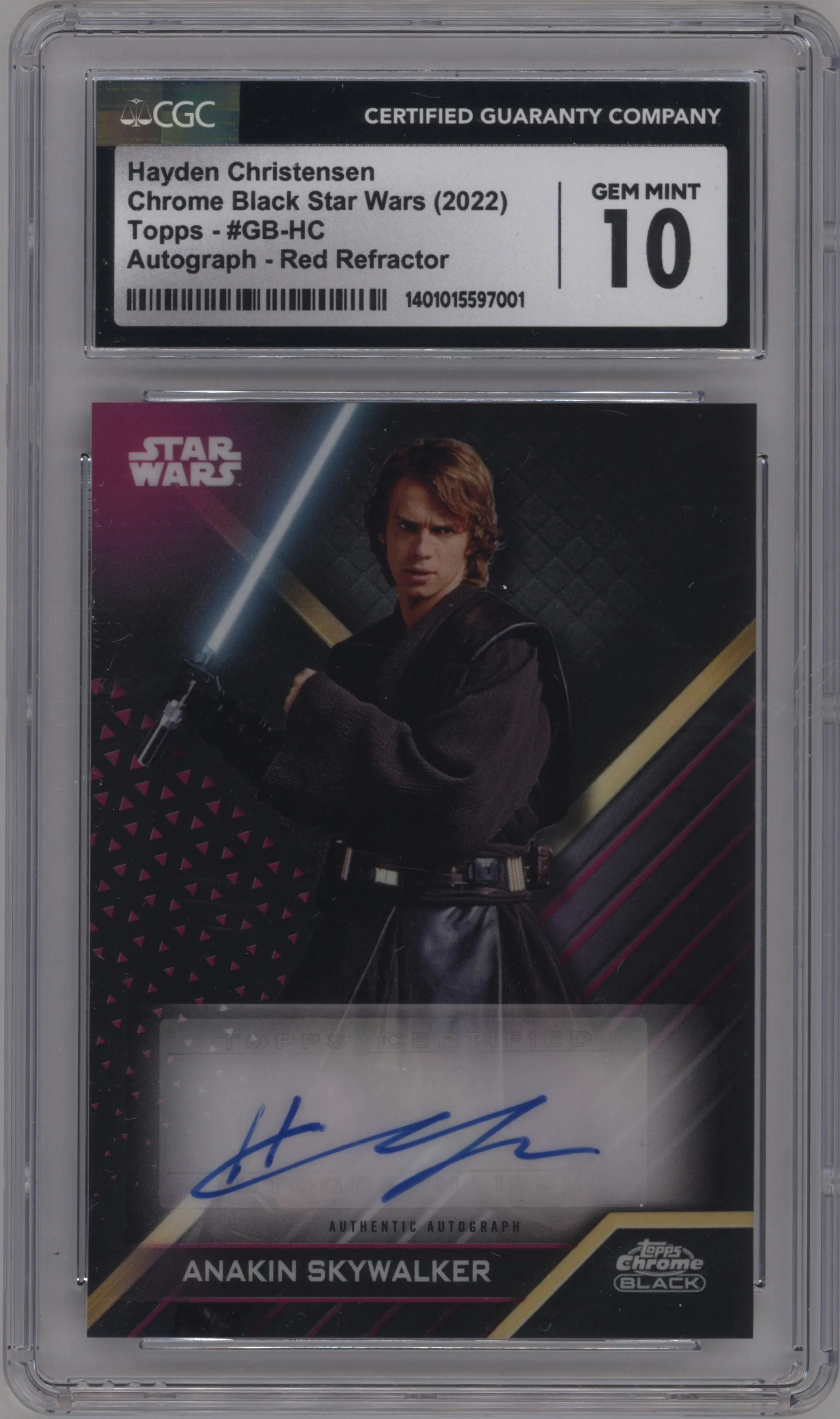 2022 Topps Star Wars Chrome Black Galactic Black Auto Hayden Christensen Red Refractor #GB-HC CGC 10