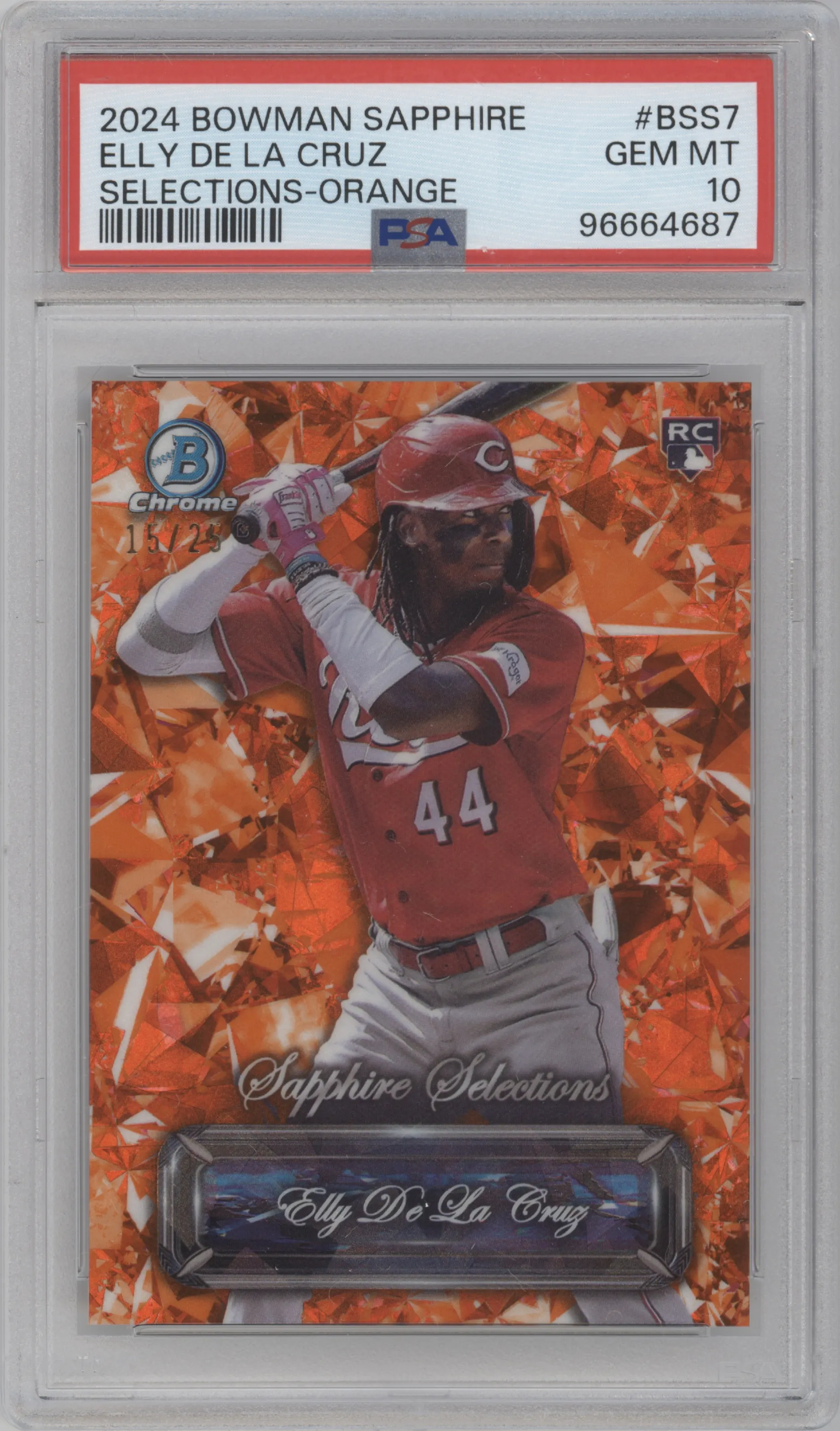 2024 Bowman Sapphire Edition Selections Elly De La Cruz Orange Refractor #BSS-7 PSA 10
