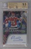 Patrick Mahomes II from the 2020 Panini Spectra set featuring a Neon Marble parallel graded by Beckett and given an overall grade of 9.5.