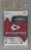 Patrick Mahomes II from the 2020 Panini Spectra set featuring a Neon Marble parallel graded by Beckett and given an overall grade of 9.5.