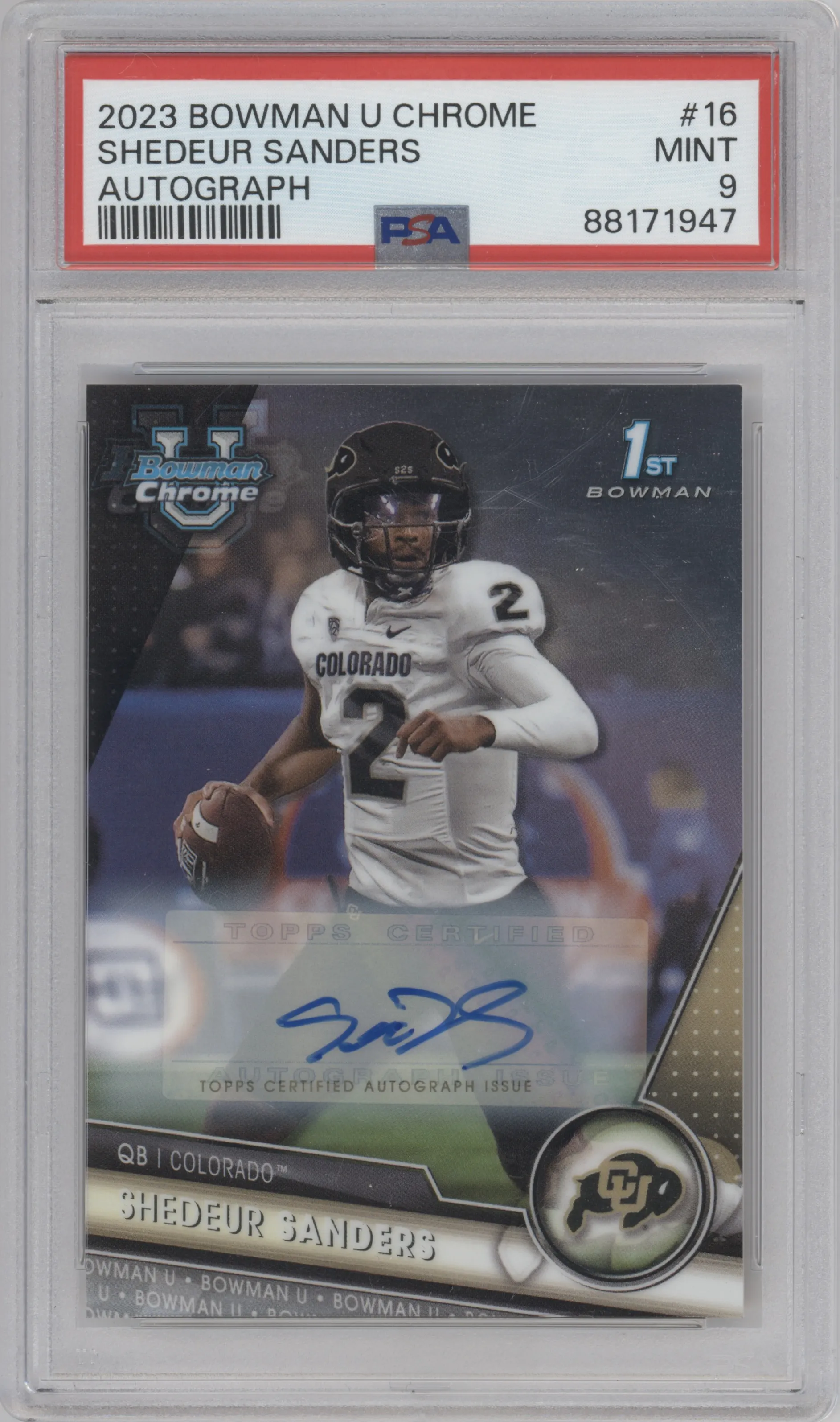 2023 Bowman Chrome University Chr.Pros.Auto Shedeur Sanders PSA 9